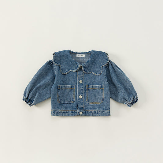 Girl's Denim Jacket Tops Western Style Doll Collar