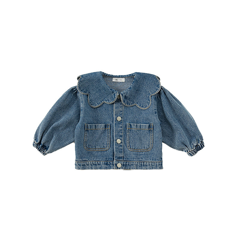 Girl's Denim Jacket Tops Western Style Doll Collar